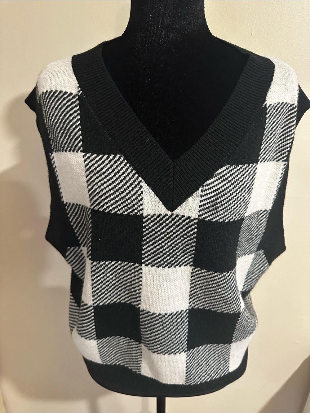 Divided Black & White Check V-Neck Sweater Vest